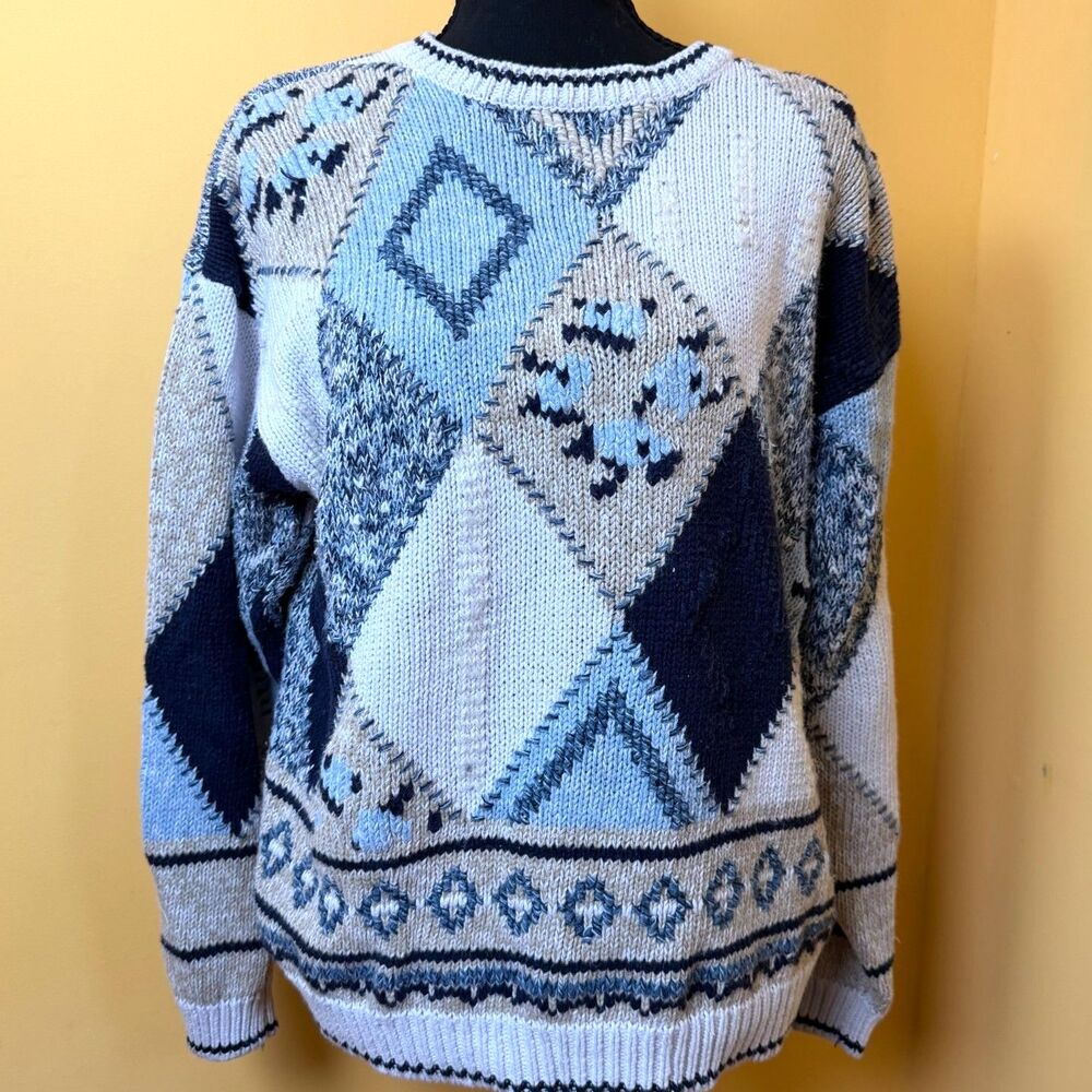 Vtg 80s Gina Peters Geometric Patchwork Knit Sweater M Grandma Cottage Retro